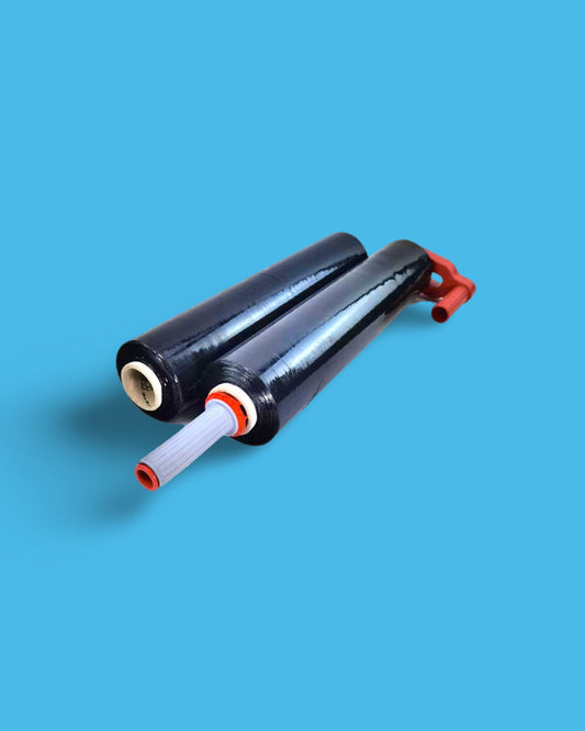 2 x Rollen Handstretchfolie 500mm x 250m x 23my schwarz + Abroller
