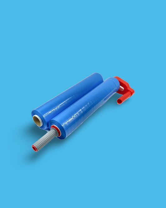 2 x Rollen Handstretchfolie 500mm x 300m x 23my blau + Abroller