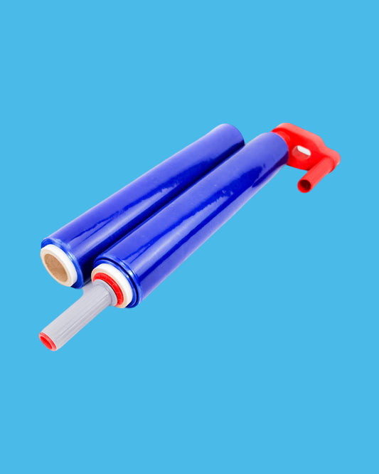 2 x Rollen Handstretchfolie 500mm x 200m x 23my metallic blau + Abroller