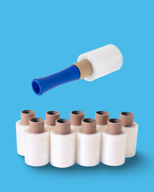 10 x Mini Stretchfolie 100mm x 150m x 20my transparent + Abroller ohne Bremse