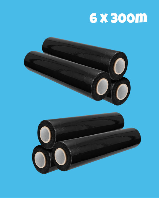 6 x Rollen Handstretchfolie 500mm x 300m x 23my schwarz